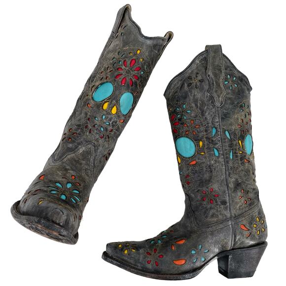 Corral Sugar Skull Cowboy Western Boot Dark Gray Distressed Leather R2475 Size 6 - Picture 1 of 15